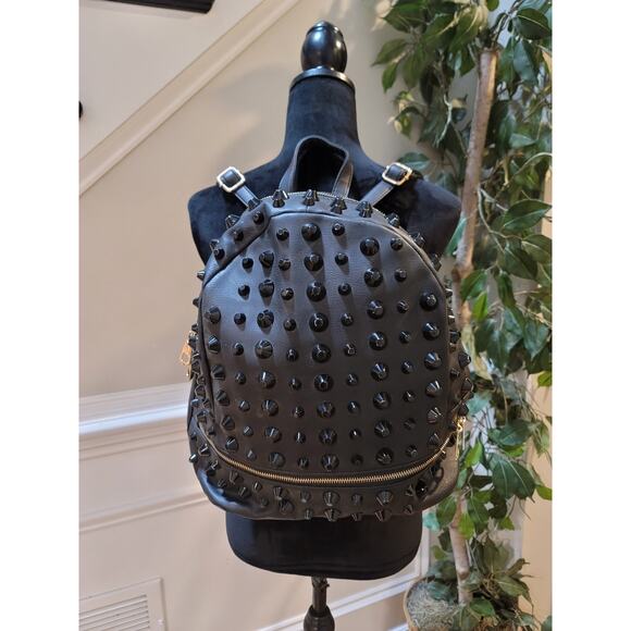 Traci Lynn Backpack Black Stud n' Chic Faux Leather Shoulder Bag Zip Closure - Picture 1 of 12